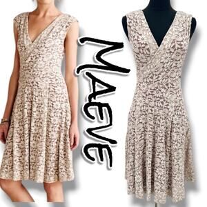 Maeve Anthropologie Lace Surplice Fit Flare Dress Cream Nude XS Event Romantic